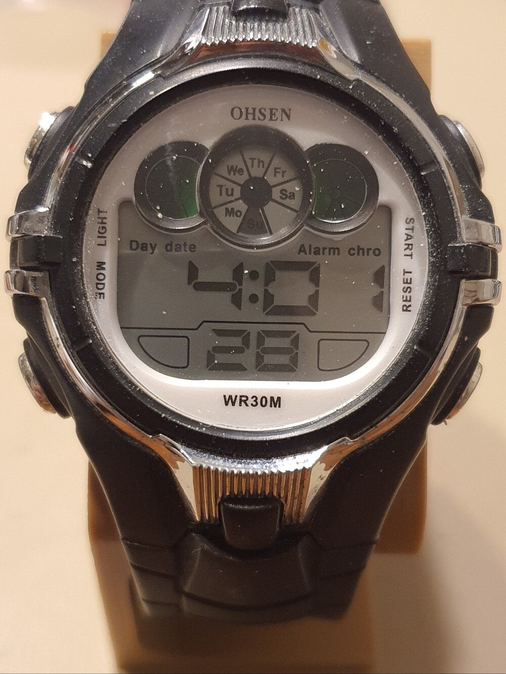 10/$20 Ohsen Black/White Plastic Digital Alarm Chrono Men's Watch